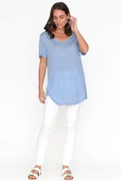 Cotton Tops<Cotton Village Moira Blue Crinkle Cotton Tee