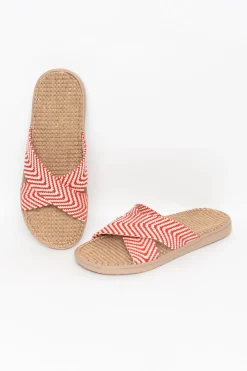 Slides<Lovelies Molona Red Stripe Crossover Slide