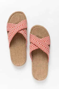 Slides<Lovelies Molona Red Stripe Crossover Slide