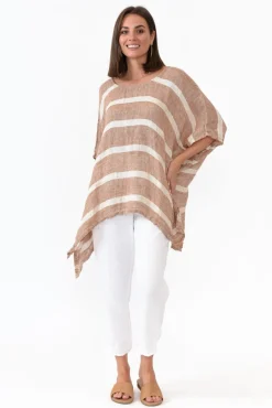 Linen Tops<Rustic Linen Monaco Rust Stripe Linen Top