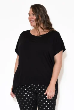 Sleeved Tops<Bamboo Villa Monica Black Bamboo Top