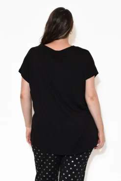 Sleeved Tops<Bamboo Villa Monica Black Bamboo Top