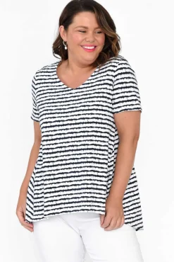 Cotton Tops<One Ten Willow Montreal Navy Stripe Cotton Tee