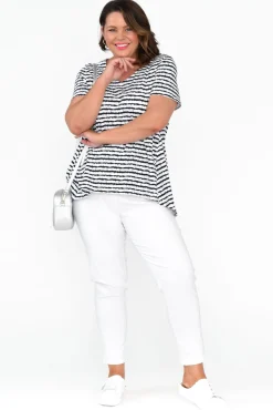 Cotton Tops<One Ten Willow Montreal Navy Stripe Cotton Tee