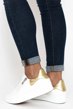 White Sneakers<Alfie and Evie Moppy White Leather Platform Zip Sneaker