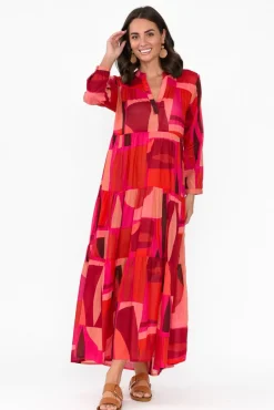 Cotton Dresses<Cinnamon Morag Red Geo Cotton Dress