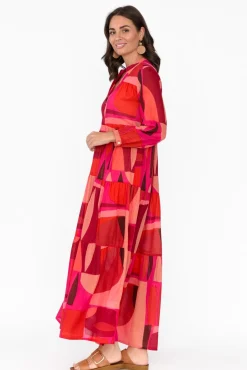 Cotton Dresses<Cinnamon Morag Red Geo Cotton Dress