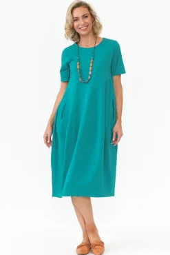Cotton Dresses<Tirelli Morgan Aqua Diagonal Seam Dress