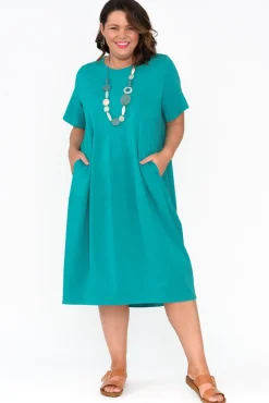 Cotton Dresses<Tirelli Morgan Aqua Diagonal Seam Dress