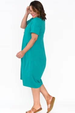 Cotton Dresses<Tirelli Morgan Aqua Diagonal Seam Dress