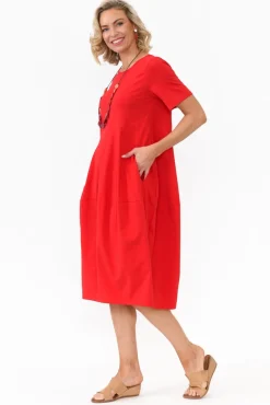 Cotton Dresses<Tirelli Morgan Red Diagonal Seam Dress