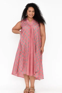 Midi Dresses<Mozaic Mossman Pink Geo Cotton Dress