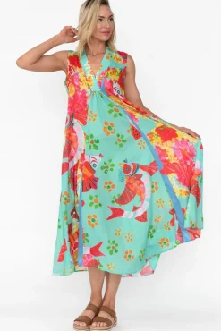 Midi Dresses<Mozaic Mossman Teal Sea Cotton Dress