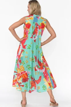 Midi Dresses<Mozaic Mossman Teal Sea Cotton Dress