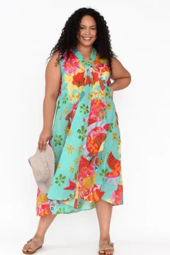 Midi Dresses<Mozaic Mossman Teal Sea Cotton Dress