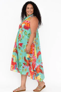 Midi Dresses<Mozaic Mossman Teal Sea Cotton Dress