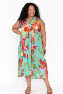 Midi Dresses<Mozaic Mossman Teal Sea Cotton Dress