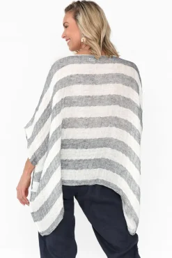 Sleeved Tops<Imagine Moxie Navy Stripe Linen Top