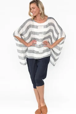 Sleeved Tops<Imagine Moxie Navy Stripe Linen Top