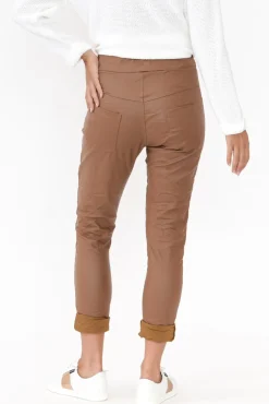 Pants<La Strada Munich Tan Wet Look Stretch Pant