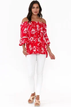 Sleeved Tops<Willow Tree Murdoch Red Floral Ruffle Sleeve Top