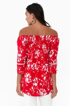 Sleeved Tops<Willow Tree Murdoch Red Floral Ruffle Sleeve Top