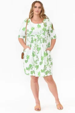 Linen Dresses<Hourglass Myley Green Flower Linen Cotton Dress