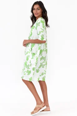 Linen Dresses<Hourglass Myley Green Flower Linen Cotton Dress