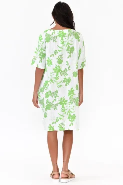 Linen Dresses<Hourglass Myley Green Flower Linen Cotton Dress