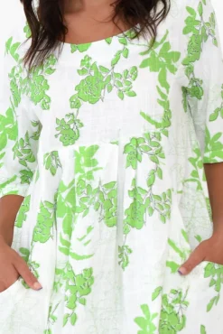 Linen Dresses<Hourglass Myley Green Flower Linen Cotton Dress