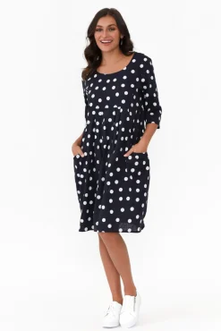 Linen Dresses<Hourglass Myley Navy Dot Linen Cotton Dress