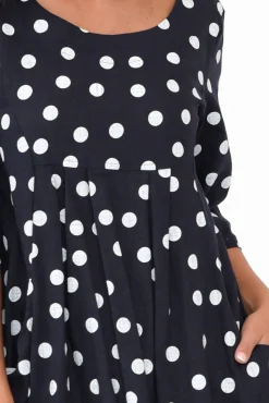 Linen Dresses<Hourglass Myley Navy Dot Linen Cotton Dress