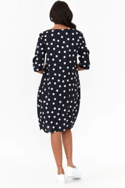 Linen Dresses<Hourglass Myley Navy Dot Linen Cotton Dress