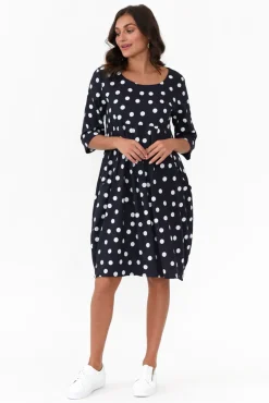 Linen Dresses<Hourglass Myley Navy Dot Linen Cotton Dress
