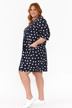 Linen Dresses<Hourglass Myley Navy Dot Linen Cotton Dress