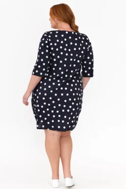 Linen Dresses<Hourglass Myley Navy Dot Linen Cotton Dress