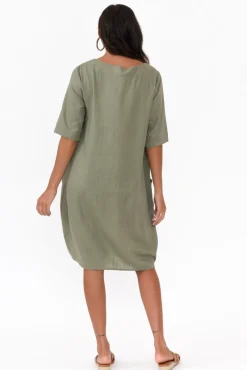 Linen Dresses<Hourglass Myley Sage Linen Cotton Dress