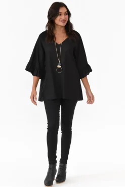 Linen Tops<Hourglass Nala Black Linen Cotton Frill Top