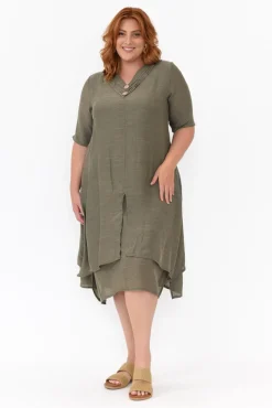 Cotton Dresses<La Mode Nala Khaki Layers Dress