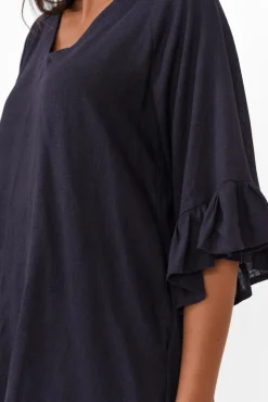 Linen Tops<Hourglass Nala Navy Linen Cotton Frill Top