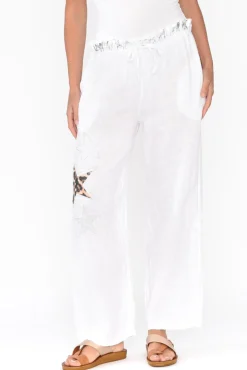 Pants<La Strada Nalda White Leopard Linen Embellished Pant