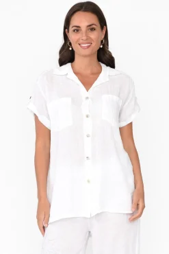 Linen Tops<La Strada Nalda White Leopard Linen Shirt