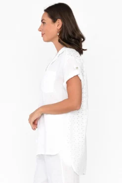 Linen Tops<La Strada Nalda White Leopard Linen Shirt