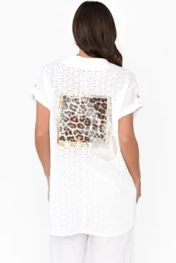 Linen Tops<La Strada Nalda White Leopard Linen Shirt