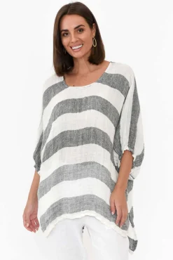 Linen Tops<Rustic Linen Nassau Black Stripe Linen Top