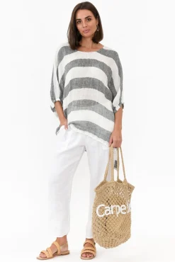 Linen Tops<Rustic Linen Nassau Black Stripe Linen Top