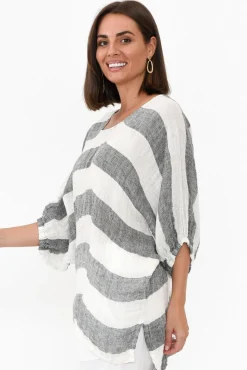 Linen Tops<Rustic Linen Nassau Black Stripe Linen Top