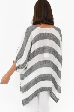 Linen Tops<Rustic Linen Nassau Black Stripe Linen Top