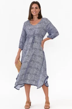 Below Knee Dresses<Slate the Label Nat Blue Floral Midi Dress