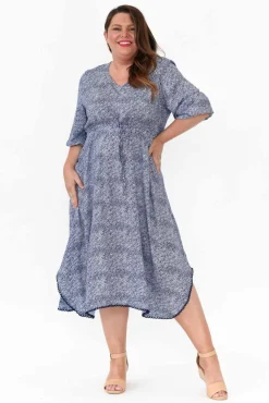 Below Knee Dresses<Slate the Label Nat Blue Floral Midi Dress